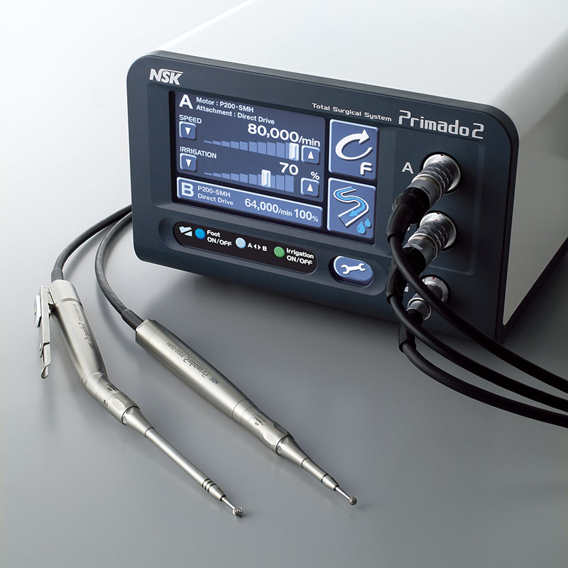 Primado2 The simple design makes it user friendly and easy to use. Two motor handpieces can be connected to the unit, allowing for easy switching between handpieces.