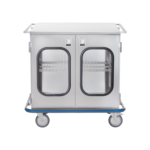 Blickman closed case cart has double doors and is on wheels for ease of use in the OR